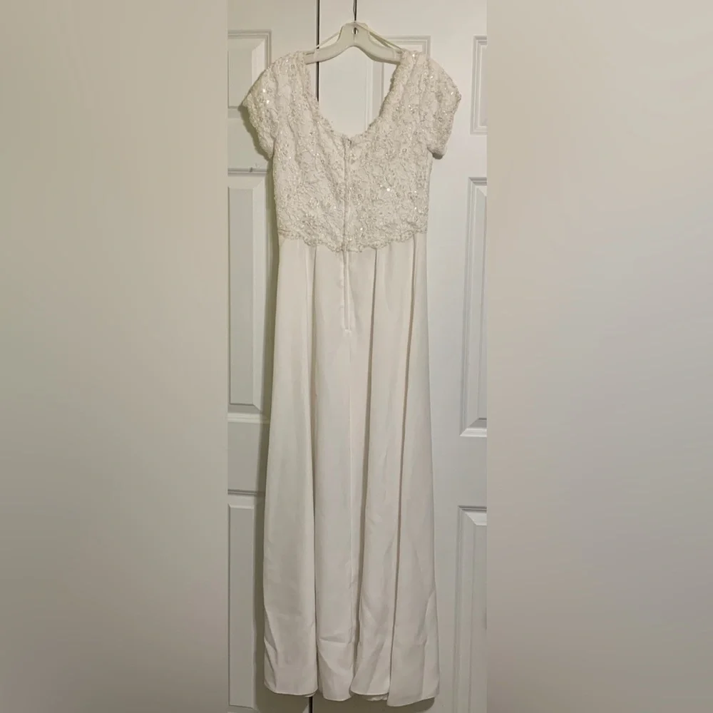 Vintage Wedding Empire Waist 9/10 Beaded BodiceRoundedCollar - Picture 4 of 15